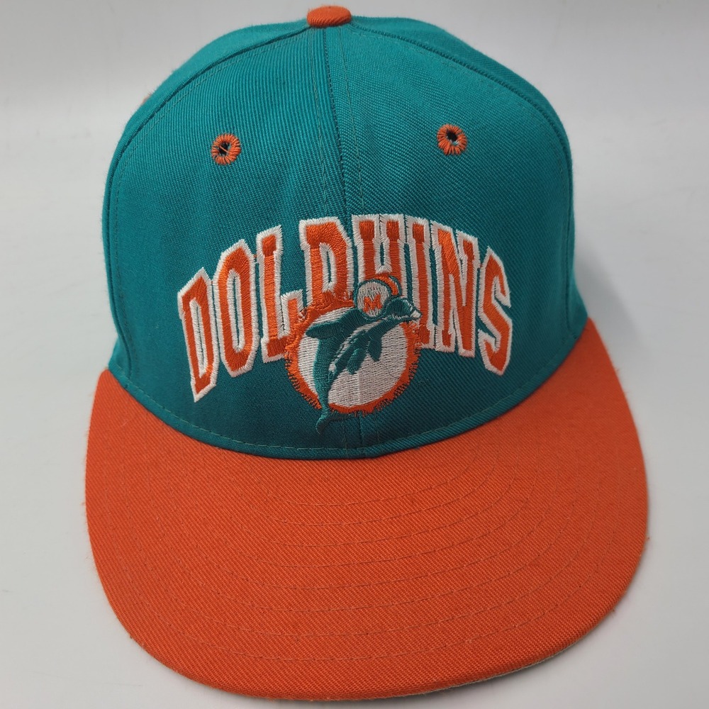Vintage Miami Dolphins Hat Fitted Size 7 Annco Aqua Orange NFL Double Logo Men